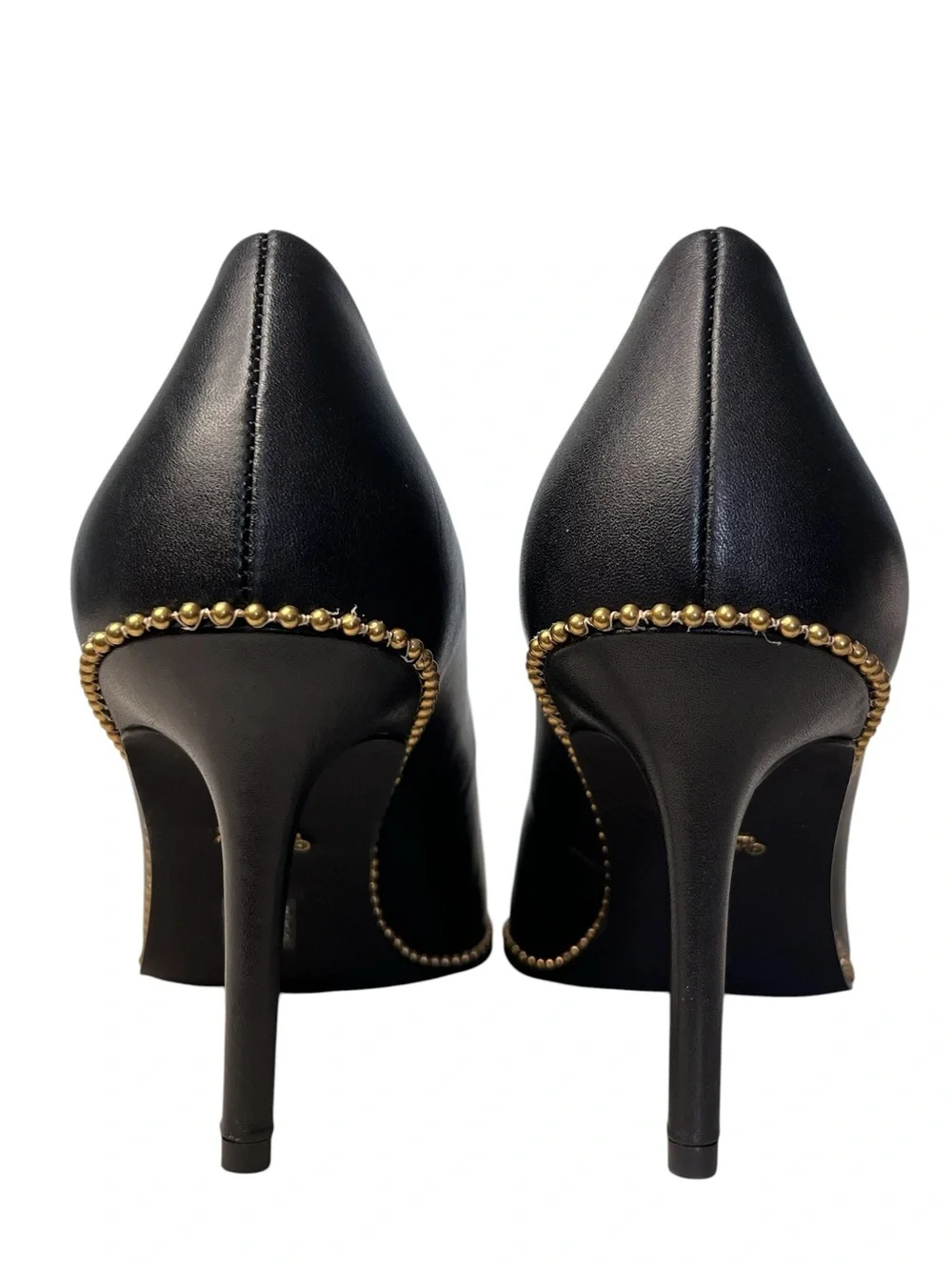 Coach Waverly Black Leather Gold-Tone Studded Stiletto Pumps Sz 7.5